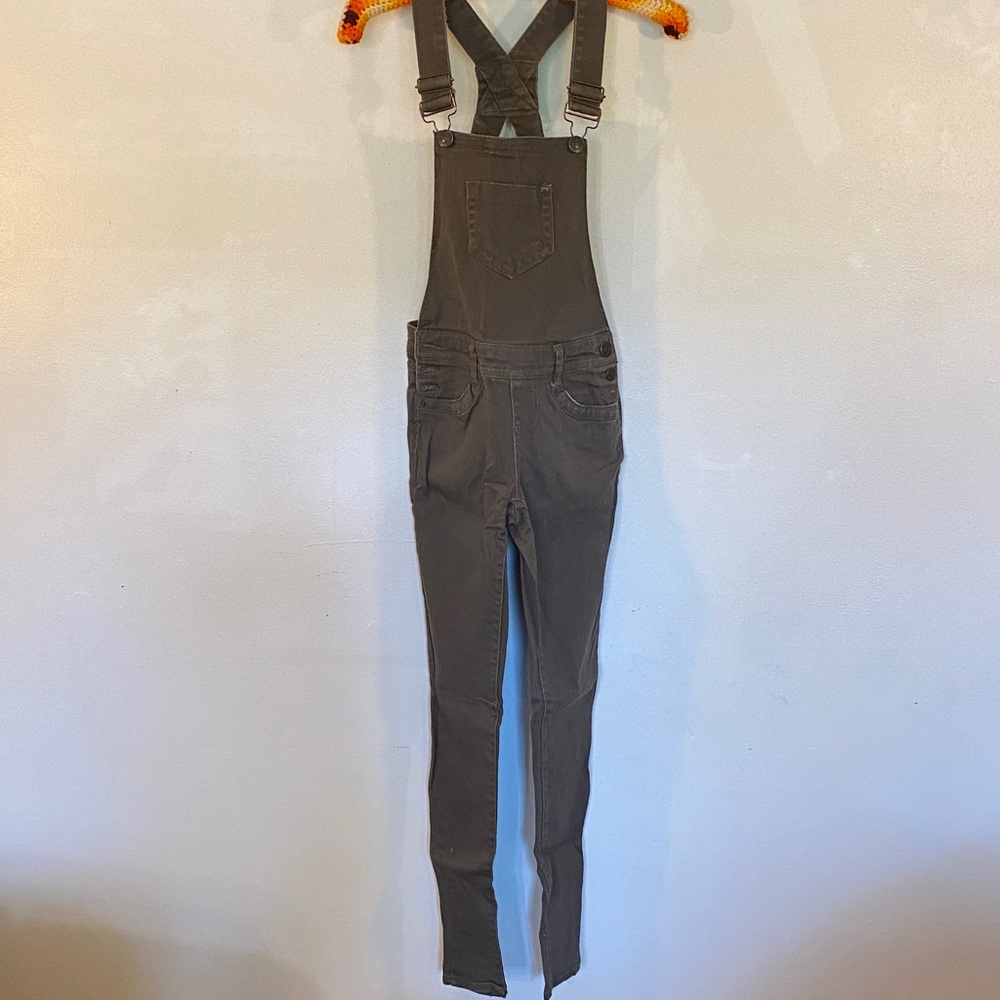 Almost Famous Dark Olive Stretch Denim Overalls